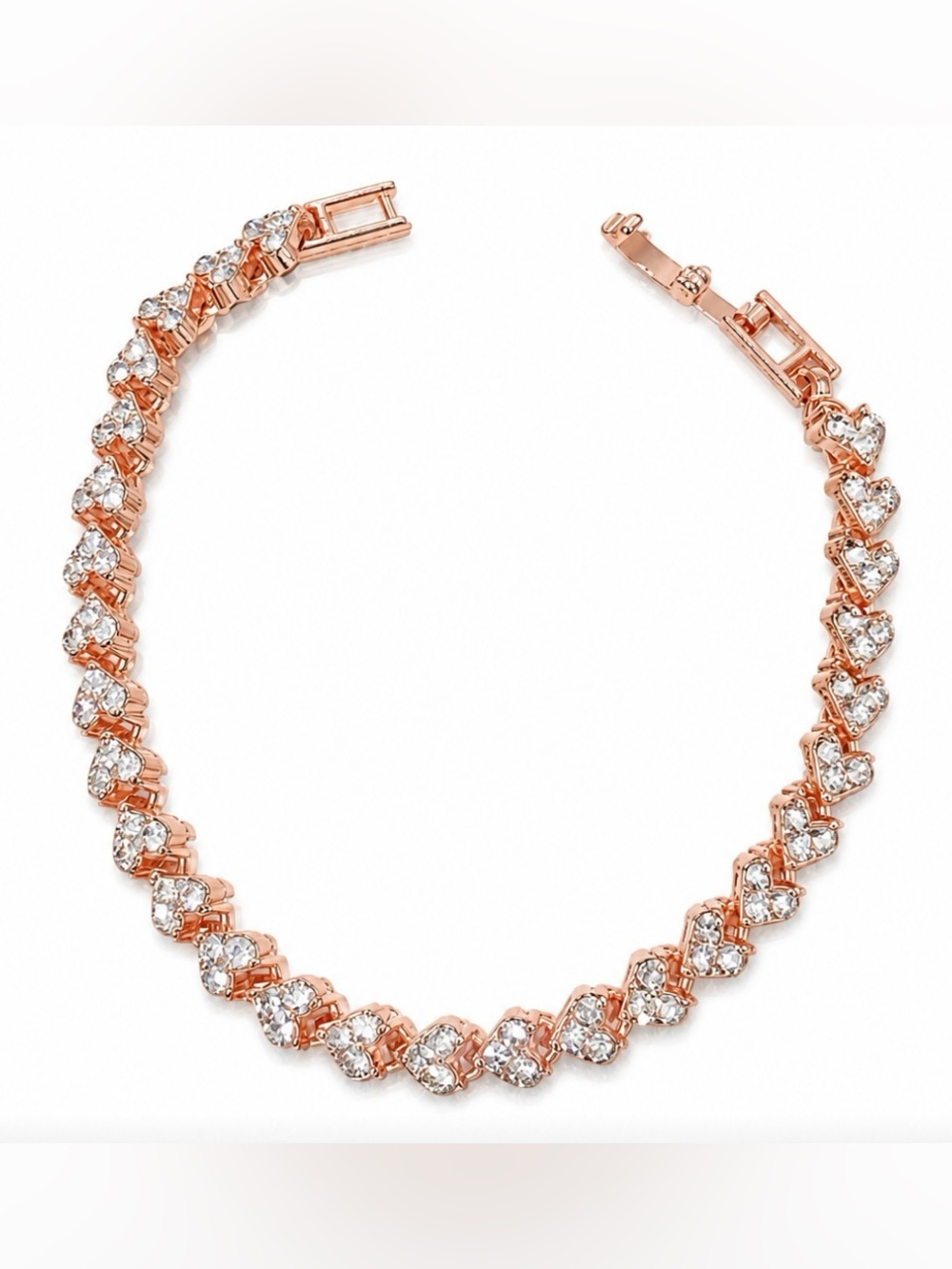 Rose gold 14k plated tennis bracelet heart-shaped cubic zirconia stones